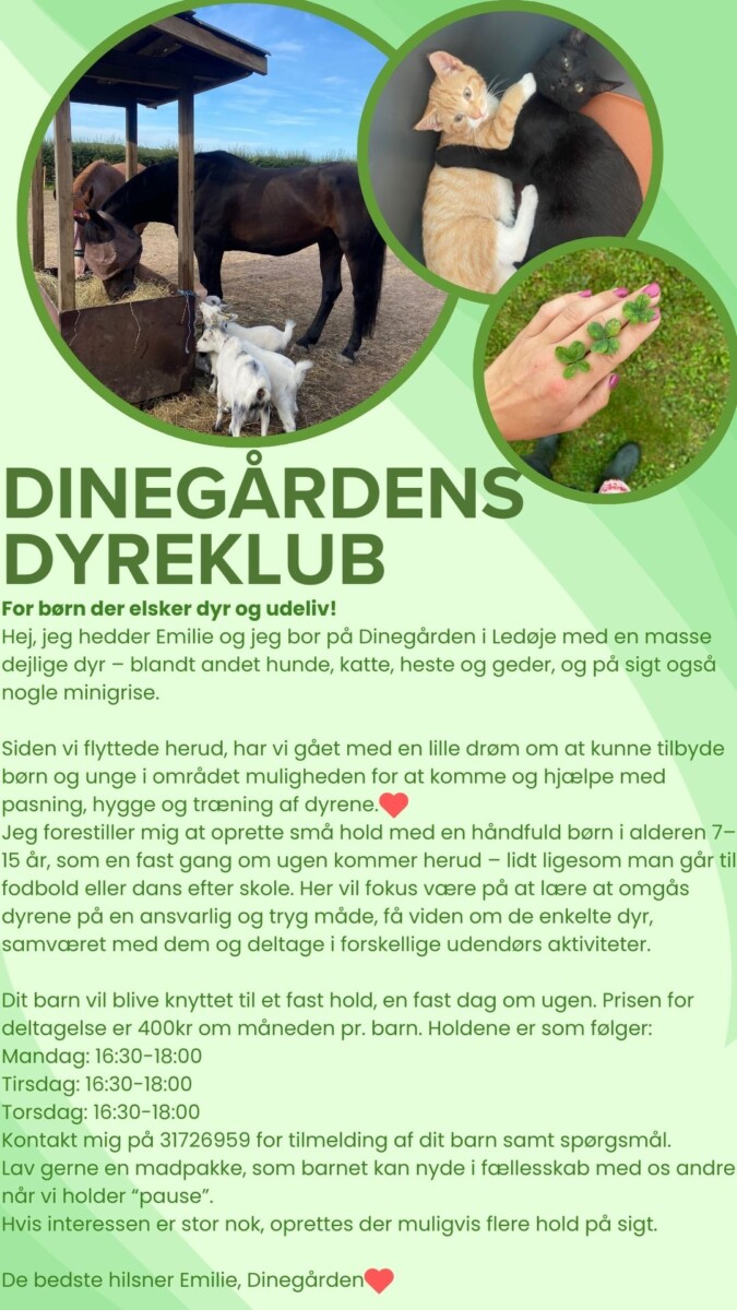 Dinegårdens Dyreklub plakat
