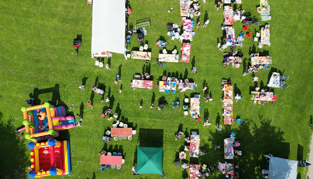 Dronebillede fra Veksø Byfest Foto: Veksø By Arrangementer